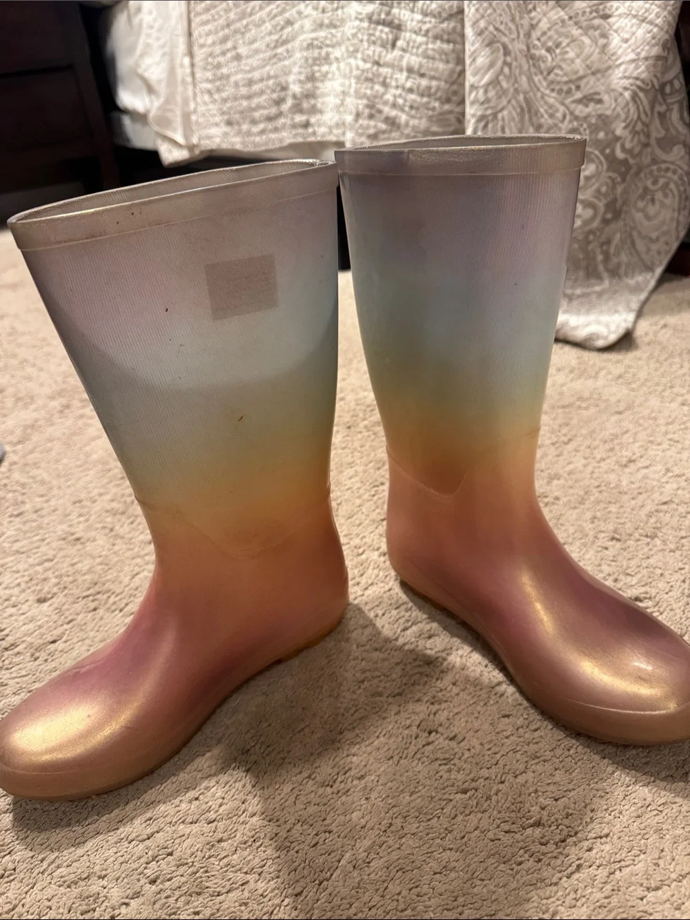 Girls' Iridescent Rainbow Rain Boots - Pink/Yellow/Blue